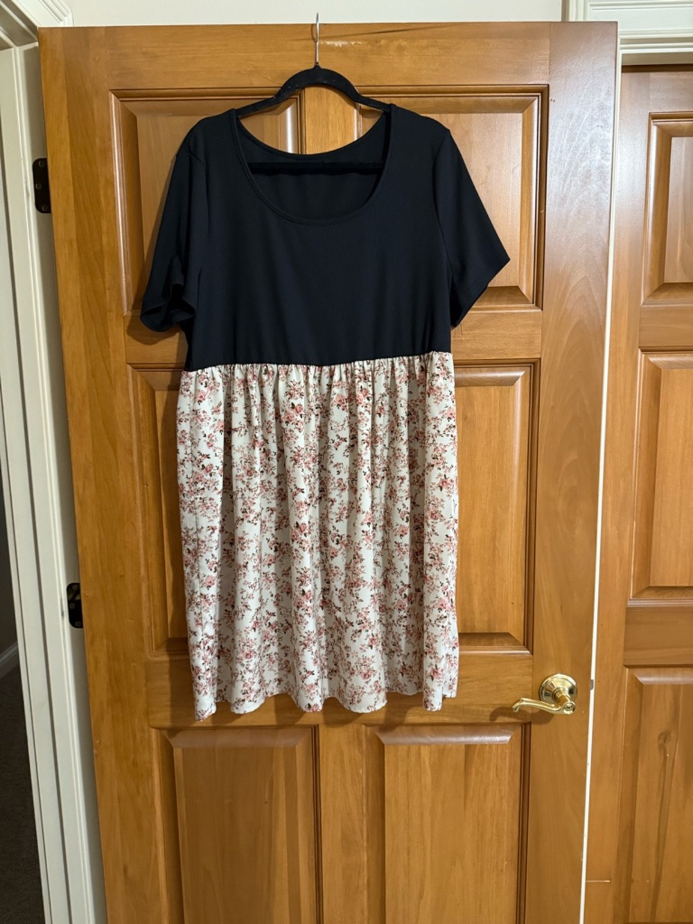 Black Top with Floral Cream Skirt Babydoll Dress. PTP 21.